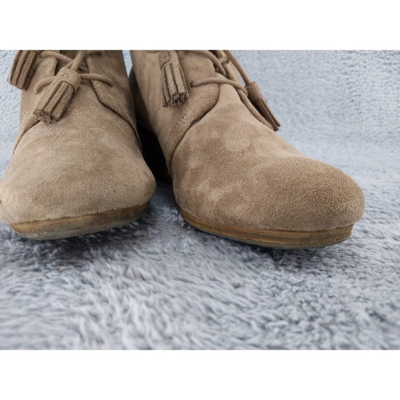 Dr. Scholl's Dakota Ankle Wedge Booties Lace Up Tassel Taupe Suede Size 8M - Picture 6 of 10
